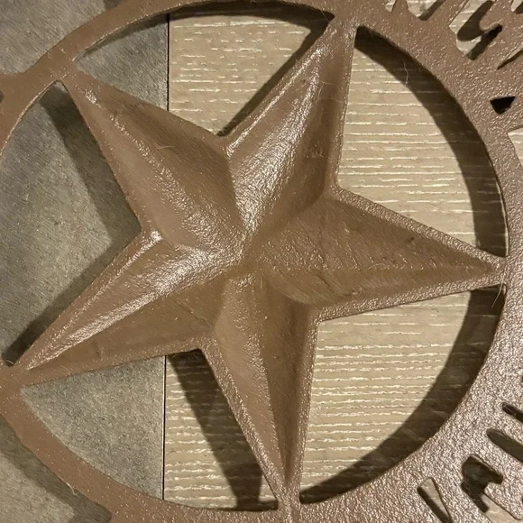 Vintage Antique Style Welcome Friends & Family Cast Iron Texas Star Wall Plaque - Picture 2 of 3